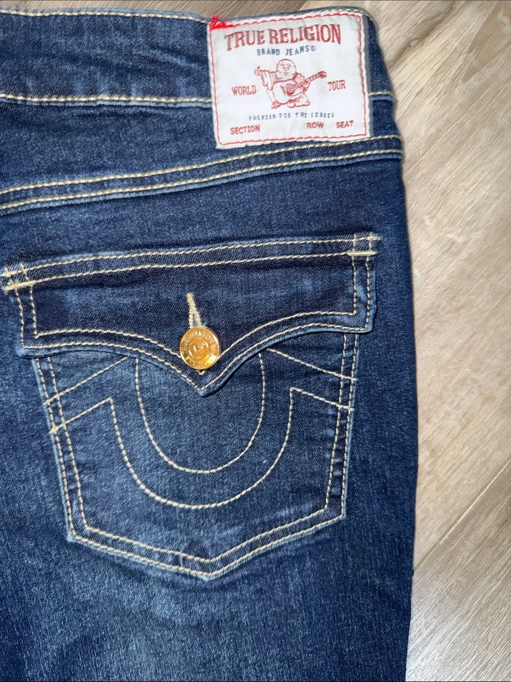True Religion Joey Mid Rise Flap Flare Dark Wash Jeans - Picture 7 of 16